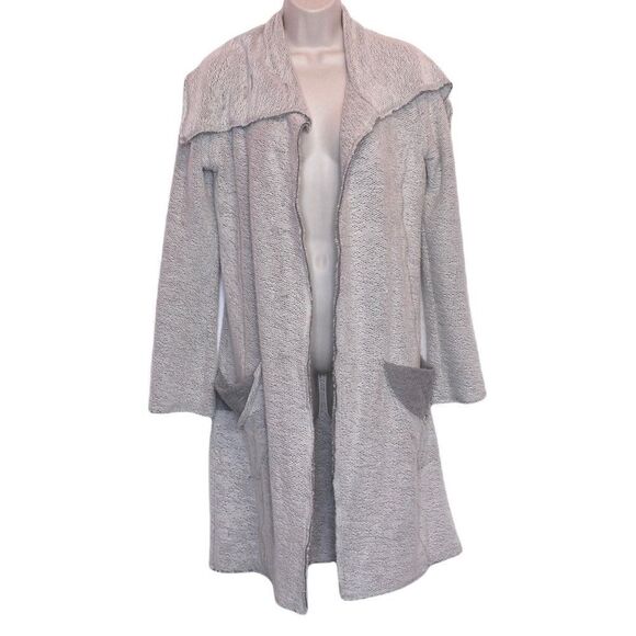 Trouble At The Mill Long Open Cardigan Sweater in Gray & White Size Small - Picture 2 of 13